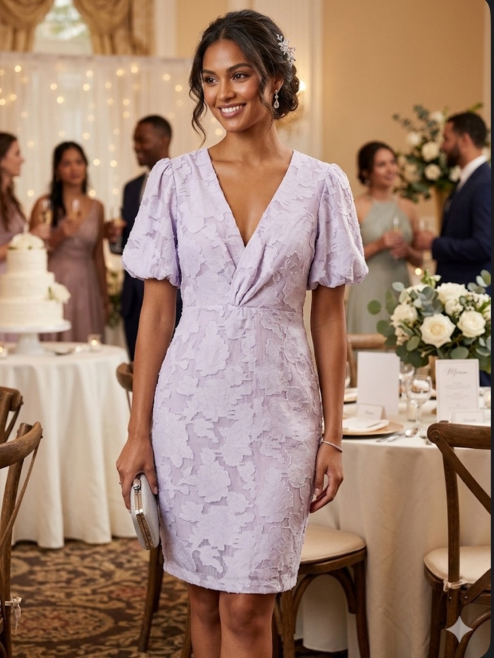 GUESS Lavender Floral Textured Puff Sleeve V-Neck Sheath Dress Size 8 NWT